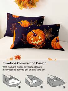 3pcs/Set Halloween Maple Leaves Pumpkin Digital Print Duvet Cover Set(1 Duvet Cover & 2 Pillowcase)Soft And Skin-Friendly Duvet Cover Bedding Set For Home, All Season Bed Sheets Set Halloween Gift - Multicolor - View 7