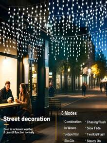 97/160 LED 太阳能圣诞灯，户外使用 - 8 种模式冰柱灯，带 16/27 个悬挂冰柱，太阳能供电防水，适用于派对、节日、婚礼、圣诞装饰的仙女灯（多色/暖白） - 黑色 - 查看 12
