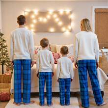 Christmas Pajamas For Women Men Kids Baby Matching Christmas Pajamas For Family Christmas Tree T Shirt Tees Tops Plaid Pants Sleepwear Nightwear Xmas Pjs Set - Xanh và trắng - Xem 4