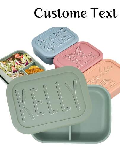 1pc Custome Silicone Lunch Box, Personalized Customization Name Silicone Food Storage Lunch Box, Personalized Bento Box With Engraved Name, Custom Silicone Adult Lunch Box, Containers With 3 Compartment, Work Travel Food Meal Compartment Storage, For Work Travel Microwave Freezer Dishwasher