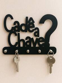 Porta Chaves Cadê a Chave? Em MDF Preto - Preto - Visão 1