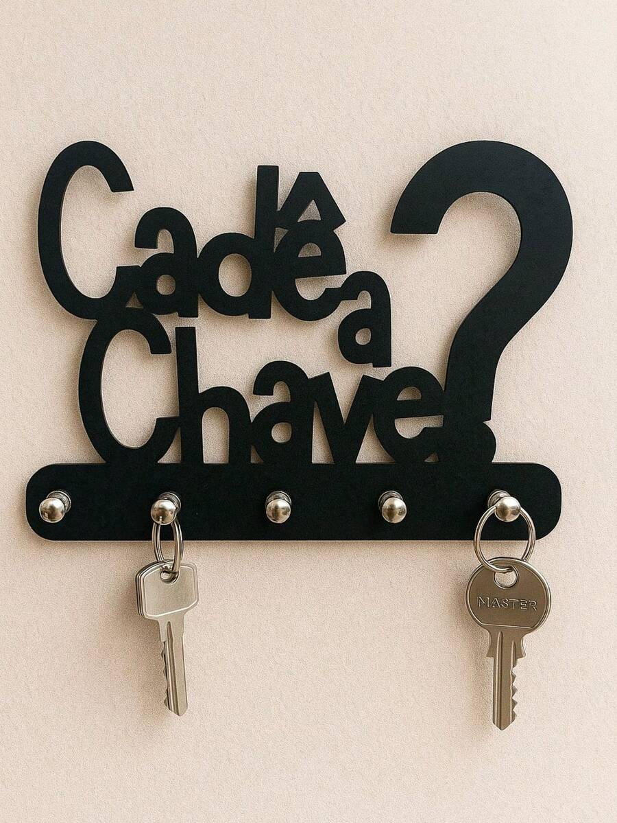 Porta Chaves Cadê a Chave? Em MDF Preto - Preto - Visão 1