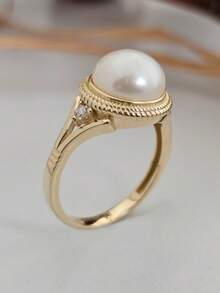 1 chiếc nhẫn cưới nữ, nhẫn ngọc trai giả và đá cubic zirconia tổng hợp tinh tế, món trang sức lãng mạn dành cho cô dâu, lễ đính hôn và tiệc tùng. - Thời trang - Xem 7