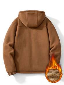 Men's Casual Hooded Fleece Jacket With Thickened Warm Thermal Lined, Zippered Pockets, Windproof Cuffs, Providing Warmth And Comfort.