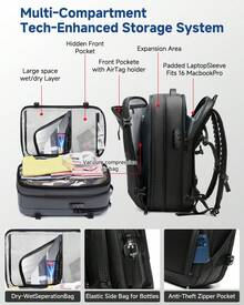 Sea Choice Vacpack Backpack Expandable 60L Backpack With Vacuum Compression TSA Lock Laptop Backpack - Black - View 3