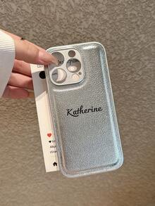 1件式個性化奢華荔枝紋人造皮革手機殼，字母姓名客製化，適用於 Apple 17 16 15 14 13 12 11 Pro Max 16 Plus，全包覆鏡頭防摔手機殼，金銀色韓式極簡復古情侶手機殼，生日禮物、聖誕禮物、女性個性化禮物、Etsy/客製化產品、為她的客製化禮物、週年紀念禮物、婚禮禮物 - 金色 - 查看 5