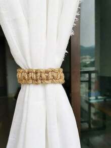 1/2pcs Set Solid Color Curtain Tie Backs, Bohemian Woven Design Curtain Tiebacks, Suitable For Bedroom Living Room Home Decor - Brown - View 2