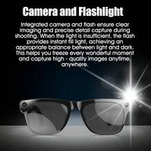 全新智能眼镜，经久耐用，电池容量大，续航时间长，支持音乐控制、AI语音助手、通知音、翻译、智能图像识别，并配备LED手电筒。