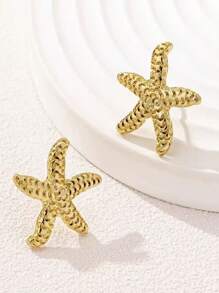 1 Pair Fashionable Delicate Cute Starfish Design Women's Earrings, Golden Jewelry Hoops, Versatile Long-Lasting Color, Suitable For Women's Beach, Party, Holiday, Daily Wear