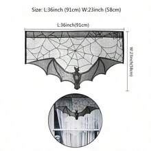 1pc Black Lace Bat Window Curtain Spider Web Bat Door Panels Decoration For Holiday Party Home Decor Gifts Birthday Graduation - 黑色 - 查看 2
