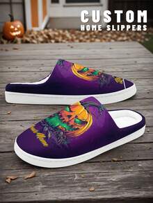 Pantoufles personnalisées pour hommes pour Halloween, chaussons d'intérieur moelleux avec design citrouille, ultra doux, chauds et confortables pour hommes et femmes, cadeau d'Halloween amusant pour maman/papa/elle/lui/petite amie/petit ami/épouse/mari/ami - Multicolore - Voir 4