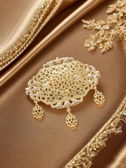 1pc Arabic Floral Pattern Gold-Plated Women Brooch, Scarf Clip, Moroccan Bridal Brooch, Middle Eastern Fashion Jewelry, Wedding & Festival