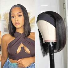 Headband Bob Wig Human Hair Glueless Short Straight Bob Wigs Human Hair For Women None Front Lace Brazilian Virgin Human Hair Wigs Natural Color - Black - View 6