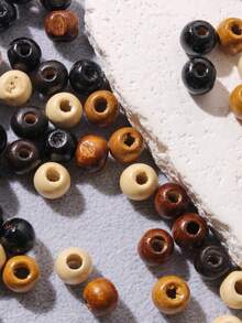 200 pièces Grandes perles en bois de 5 couleurs pour bracelets DIY, colliers, artisanat, également adaptées pour le tissage de coussins, polyvalentes et décontractées - Multicolore - Voir 4