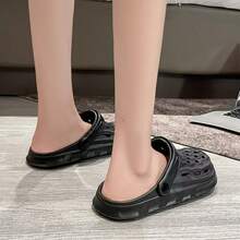 新款夏季镂空拖鞋，男士防滑厚底包头沙滩凉鞋，男女通用时尚户外拖鞋，轻便舒适 - 黑色 - 查看 4