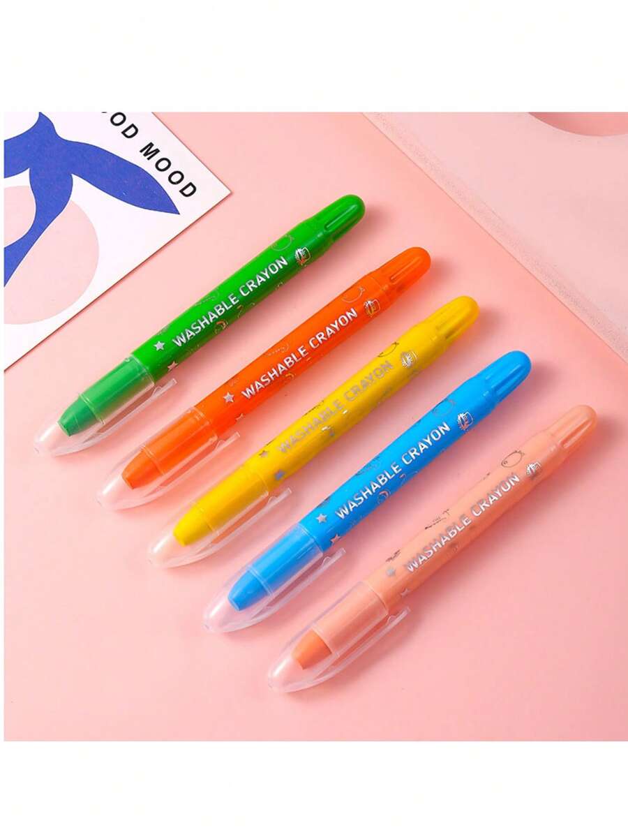 6pcs/10pcs Water-Soluble Large Capacity Colorful Crayon Rotary Drawing Pen, Children's Non-Staining Painting Brush, Oil Painting Brush