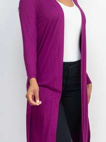 Womens Casual Elegant Long Knitted Cardigan With Shawl Collar And Long Sleeve High Stretch Fabric - 紫色 - 查看 5