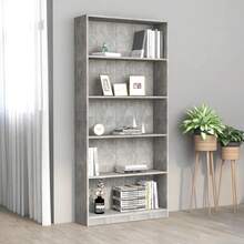 Bücherregal 5 Fächer Betongrau 80x24x175 cm Holzwerkstoff - Grau - Übersicht 1