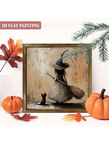 1/2 Stücke Halloween Hexe Holzrahmen Schild Tischdekoration Heim Wandbehang Herbst Büro Studentenwohnheim Feiertags Party Zubehör Geschenk