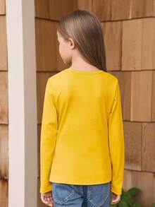 Haloumoning Girls Long Sleeve Shirts Crewneck Ruched Side Slim Fit Tops Ribbed Knit Casual Tee Shirt 4-15 Years