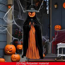 1pc Halloween Pumpkin Decoration Flag - 15.8x39.5 Inches Outdoor/Indoor Polyester Horror Decor With Skeleton Gauze And Witch Hat, No Power Needed, Suitable For Yard, Porch, Haunted House Entrance, Holiday Scene Display, Ghost Pattern Design, Easy To Hang Home Decor Halloween Decor Room Decor