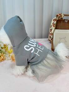 Pet Hooded Mesh Sweatshirt Dress, Outerwear For Small Cats, Small Dogs, Poodle, Bichon Frise
