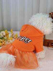 Pet Hooded Mesh Sweatshirt Dress, Outerwear For Small Cats, Small Dogs, Poodle, Bichon Frise