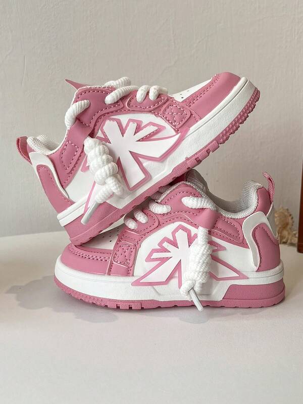 1 pereche de pantofi sport casual și la modă pentru copii, parte superioară din piele PU, moale, confortabil, ușor, închidere ușor de purtat, potriviți pentru interior, exterior, joacă, sport și alte ocazii