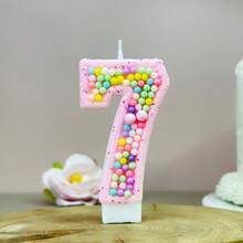 1支数字生日蜡烛，马卡龙色球形蛋糕蜡烛装饰，0-9闪亮粉色数字蜡烛，适用于生日蛋糕、大型节日和派对，深受男孩女孩喜爱 - 彩色 - 查看 10