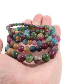 1條多彩電氣石手串,適用於女士和男士,天然石材彈性手鍊,瑜伽冥想首飾