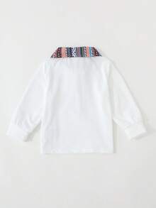 Conjunto de 2 piezas de camisa polo de manga larga con cuello estampado + pantalones deportivos estampados para bebé niño en otoño/invierno - Blanco - Ver 6
