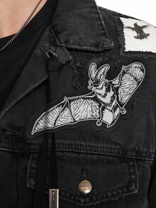 1 Pair Of Black & White Bat Patches – Punk & Gothic Style Embroidered Patches, Ideal For Decorating Jackets, Hats, Or Bags. Iron-On/Sew-On Design Available. - 彩色 - 查看 6