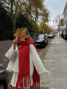 1条女士新款蓬松流苏围巾，保暖舒适，防风保暖，适合户外活动，日常百搭，秋冬季可搭配连衣裙