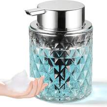 Modern Diamond-Cut Glass Foaming Soap Dispenser With Silver Pump, Refillable Bathroom Hand Wash Bottle, Thick Glass Base & Wide Mouth Design