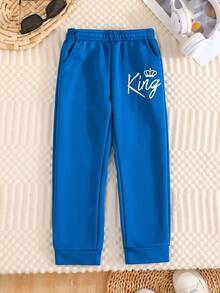 3pcs/Set Young Boy Letter Print Casual Pants, Autumn/Winter Sports Trousers