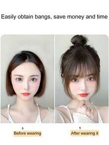 1pc Clip-On Bangs, Synthetic Clip-On Air Bangs, One-Piece Bangs, Clip-On Bangs, Dark Brown Hair Accessory, Women Clip-On Bangs, Black Straight Air Bangs With Sideburns, Claw Clips, Hair Claws, Hair Slide, Hair Barrettes, Clips For Hair, Hair Accessories