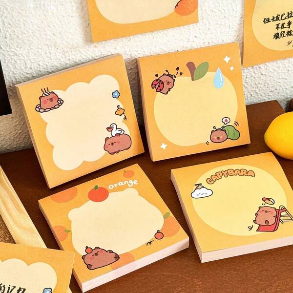 4pcs Cartoon Capybara Sticky Notes, 8*8cm Square Self-Adhesive Memo Pads, Cute Design, Practical For Students, Learning, Office Use, Also A Creative Gift (Random Style)