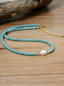 Minimalist Water Pearl Necklace, Adjustable Crystal Choker Necklace, Everyday Jewelry Gift