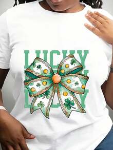 Women's Plus Size Fashion Shirts,Summer Casual Letter Print Short Sleeve T-Shirt Great For Daily Wear - White - View 1