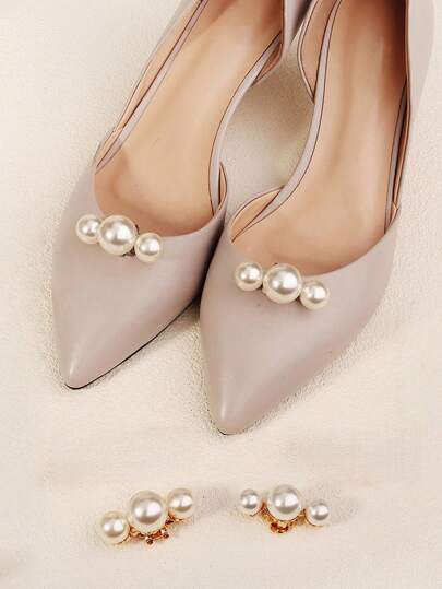 2 Pieces Of Fashionable And Versatile DIY Handmade Faux Pearl Matching For Brides, Detachable Bride Shoe Clip, Shoe Flower High Heels, Daily, Holiday, Wedding, Shoe Flower And Shoe Decoration