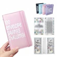 100 Days To Save Loose-Leaf Notebook And Unlimited Writing Pencils, Challenge Coin Envelope Budgeting Booklet, Challenge Yourself To Save $5, 050in 100 Days, Develop A Good Habit, Cash Saving Challenge Journal - 100-day Lacing Style Pink - View 2