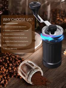 CLITON Hand - Crank Coffee Grinder - 40 Levels External Adjustment, Lightweight Design With Detachable Handle, Precision Ceramic Grinding Core Hand Coffee Grinder,This Hand - Crank Coffee Grinder Features 40 Levels Of External Adjustment, Allowing You To Customize The Grind To Your Exact Preference