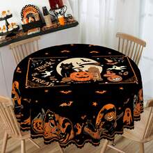 1 Stück Halloween Thema Tischdecke, Katze Mond Geist Fledermaus Orange Schwarz Muster Tischdecke, Halloween Party Dekoration, Herbst Thema Party, Feiertags Heim Dekoration, geeignet für Innen & Außen, Rund/Rechteckig/Tischdecke - Verschiedenfarbig - Übersicht 12