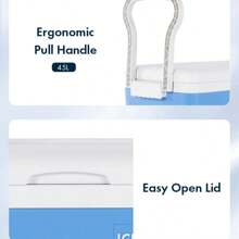 1 件 48QT 超大容量冷藏箱，户外烧烤运动赛事保温箱，露营房车冰桶，商用和家用便携式轮式冷冻箱，冰块冷却耐用，适用于海滩、野餐、户外露营、杂货、划船 - 藍白色 - 查看 5