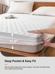 1 pieza Protector de colchón acolchado de unicolor, sábana ajustable, cubierta de colchón, transpirable, lavable a máquina, adecuado para el hogar, dormitorio, para todas las estaciones, edredón antipolvo, hecho de tela suave y transpirable, decoración de otoño, decoración de habitación, vuelta al colegio, útiles escolares