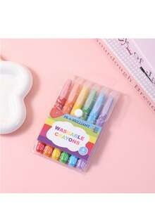 6pcs/10pcs Water-Soluble Large Capacity Colorful Crayon Rotary Drawing Pen, Children's Non-Staining Painting Brush, Oil Painting Brush