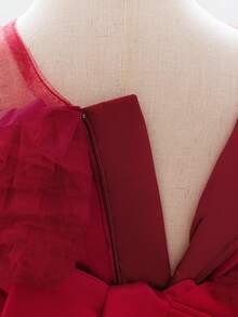 女婴亮片薄纱可爱花童婚礼拖尾礼服，适合派对、生日、外出等场合，不含头饰 - 酒紅色 - 查看 10