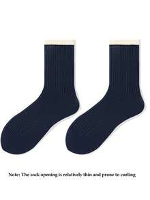1 Pair/2 Pairs Unisex Thin Striped Crew Socks, Versatile And Casual For Everyday Wear, Fall
