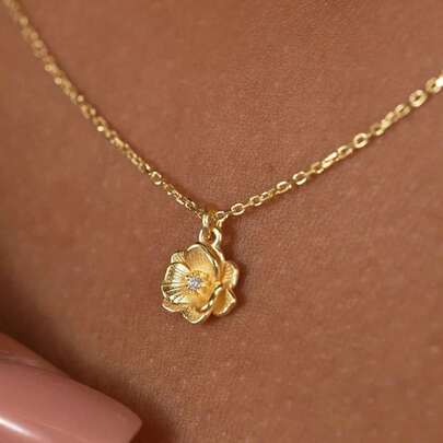 1pc Cubic Zirconia Pendant Necklace For Teenage Girls, Suitable For Daily Decoration, Party Jewelry, Birthday Gift