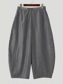 INCERUN Mens High Waist Zipper Striped Casual Loose Wide Leg Trousers Long Harem Pants Bottoms - 黑色 - 查看 5